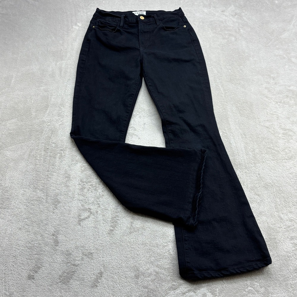 Frame Le High Flare Jeans Women 26 Black Film Noir High Rise Stretch Chic Denim
